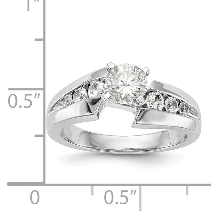 Goldiacom Rings 14k White Gold Peg Set Simulated Diamond By Pass Engagement Ring