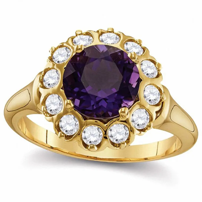 Rings Goldia 80mm Amethyst and 050 CT TW Natural Diamond Frame Ring in Solid 14K Gold