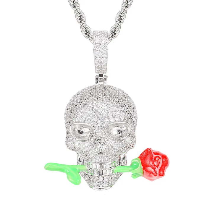 icezeusshop Glow Rose Skull Pendant Necklaces
