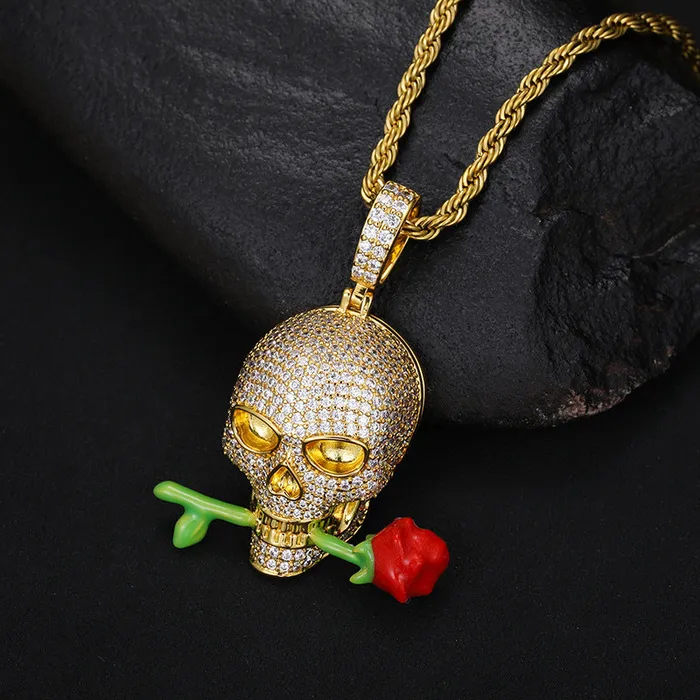 icezeusshop Glow Rose Skull Pendant Necklaces