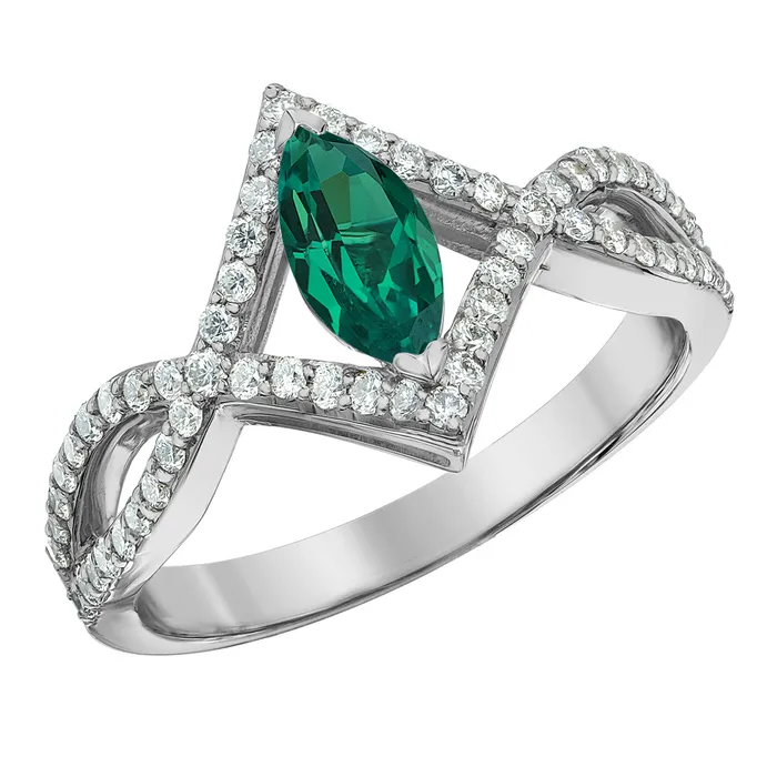 Independent Jewellers Rings 14kt White Gold LabGrown Emerald And Diamond Ring