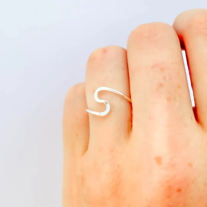 SIZE 575 S Curve Wave Ring Sterling Silver Hoops By Hand Rings
