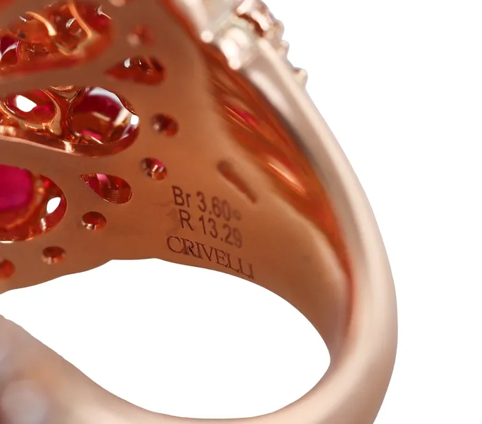 Rings Crivelli Crivelli Ruby Diamond Rose Gold Dome Ring