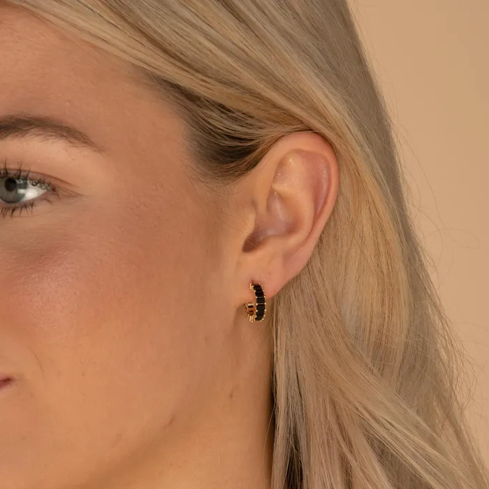 Earrings Camile Stone Black Statement Zirconia Huggie Hoop Earrings