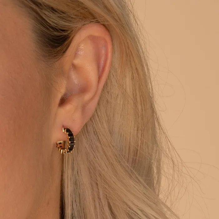 Earrings Camile Stone Black Statement Zirconia Huggie Hoop Earrings