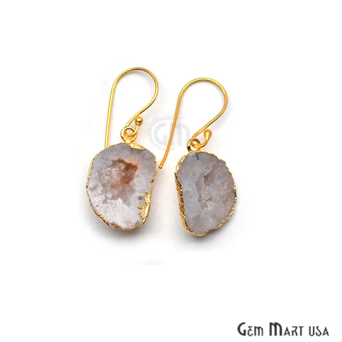 GemMartUSA Earrings Geode Druzy Gemstone Gold Edge Dangle Hook Earrings