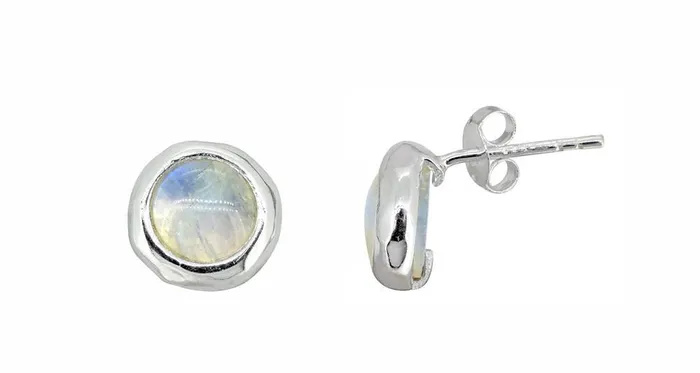 Rainbow Moonstone Solid 925 Sterling Silver Stud Earrings YoTreasure Earrings