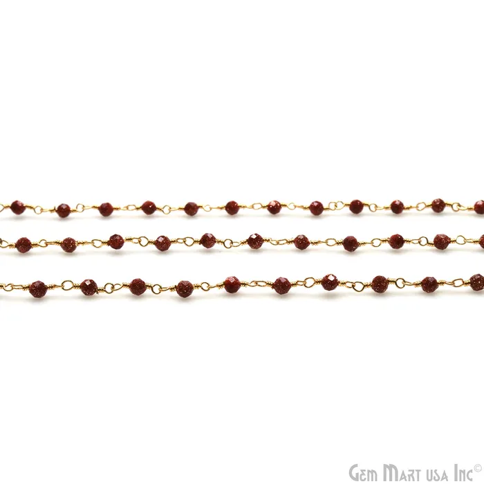 Sunstone 253mm Gold Plated Beaded Wire Wrapped Rosary Chain GemMartUSA PreStyled Sets