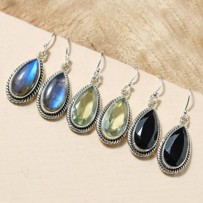 YoTreasure Earrings Black Onyx Solid 925 Sterling Silver Rope Design Dangle Earrings