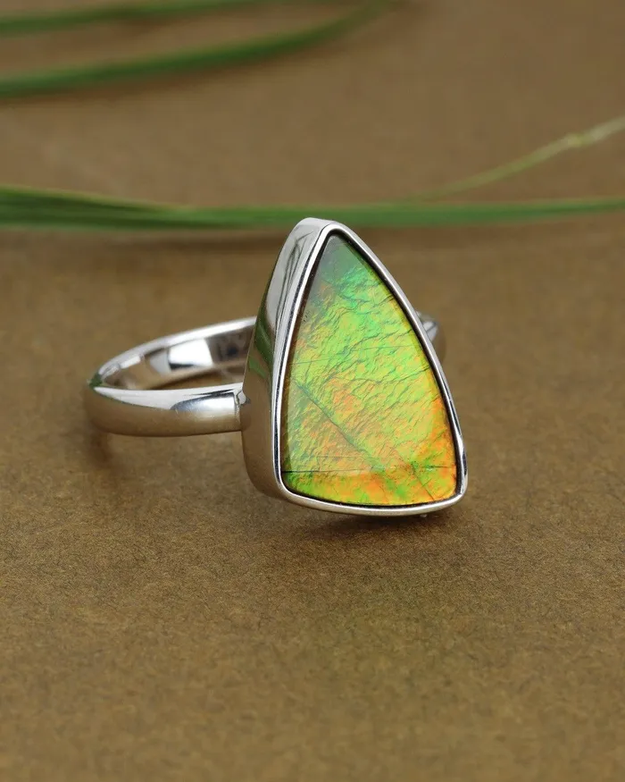 YoTreasure Rings 755 Ct Ammolite Solid 925 Sterling Silver Ring