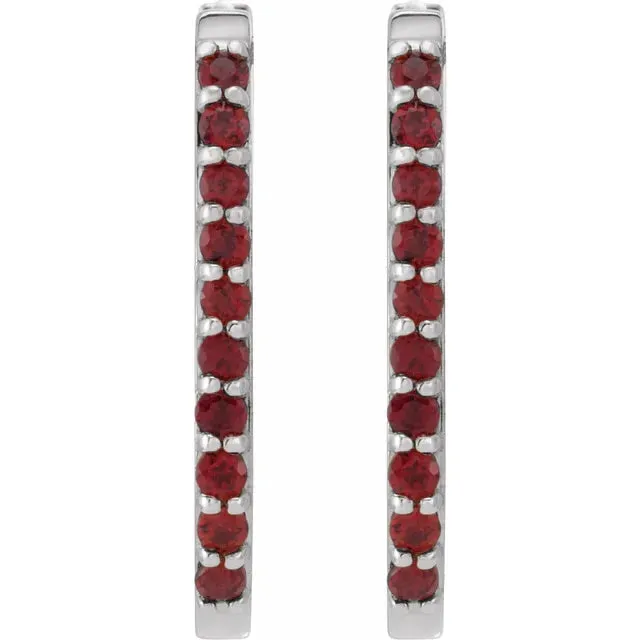 Earrings 302 Fine Jewelry Link Shape Hinged Gemstone Hoop Earrings Tsavorite Garnet Topaz Sapphire Solid 14K Yellow White Rose Gold