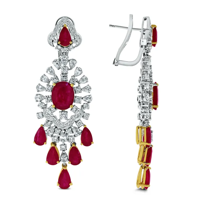 Earrings Beauvince Regalia Ruby Diamond Earrings 2624 ct Diamonds Rubies in White Gold