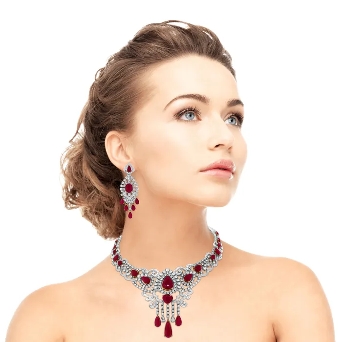 Earrings Beauvince Regalia Ruby Diamond Earrings 2624 ct Diamonds Rubies in White Gold