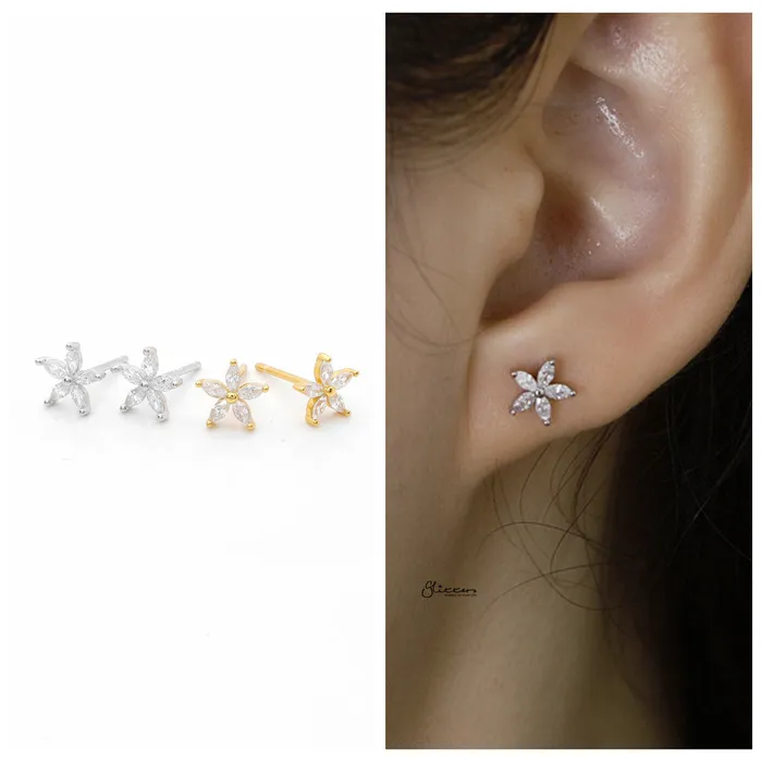 Earrings Glitters Clear CZ Flower Stud Earrings