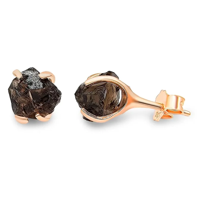 Earrings Uniquelan Jewelry Raw Smoky Quartz Stud Earrings