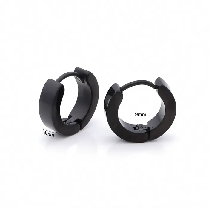 Glitters Earrings Black Titanium IP Stainless Steel Huggie Hoop Earrings Medium