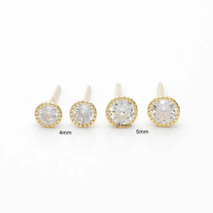 Glitters Earrings Round CZ Martini Stud Earrings Gold