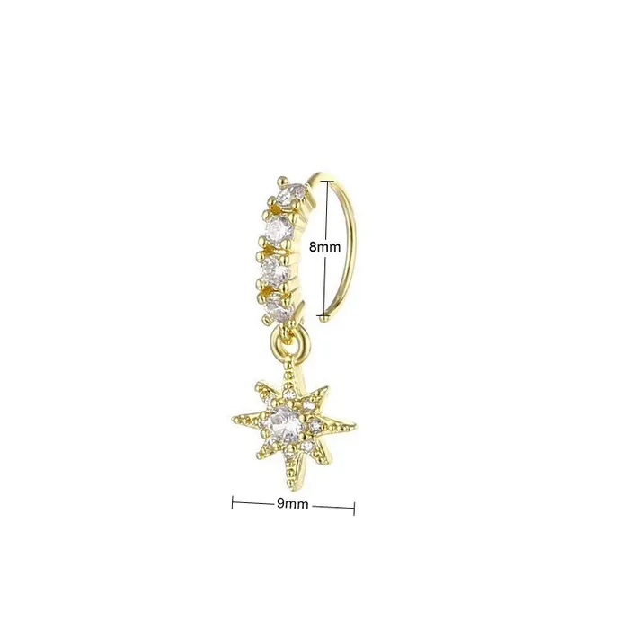 Glitters Rings CZ Hoop Nose Ring with Dangle Starburst