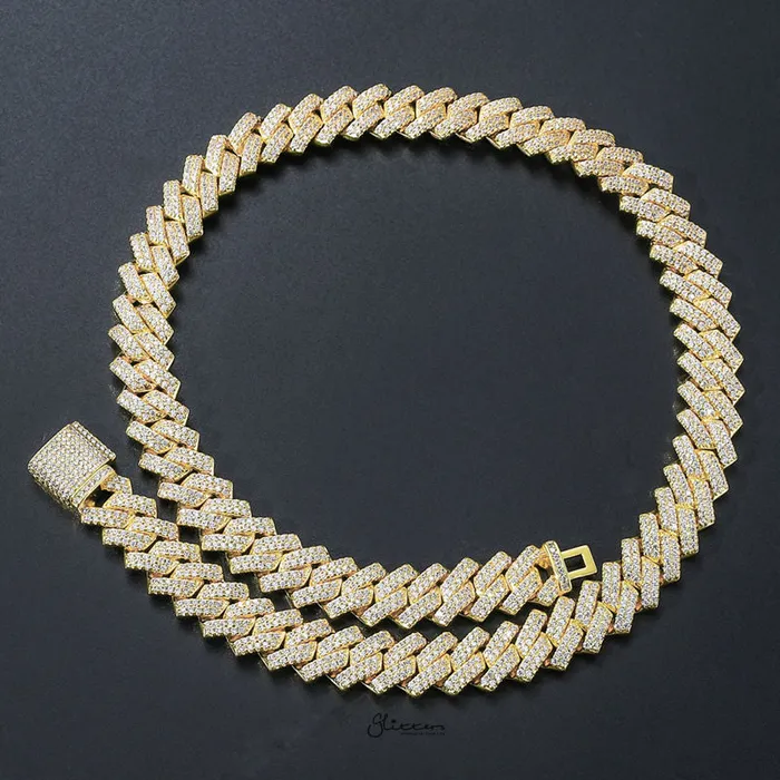 Necklaces 14mm Iced Out CZ Paved Miami Cuban Chain Gold Glitters
