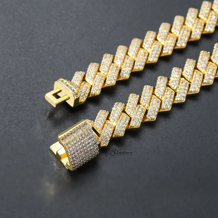 Necklaces 14mm Iced Out CZ Paved Miami Cuban Chain Gold Glitters