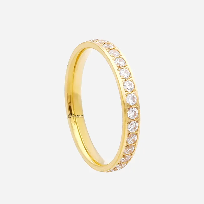 Rings Glitters CZ Fully Inlay Stainless Steel Band Ring Gold