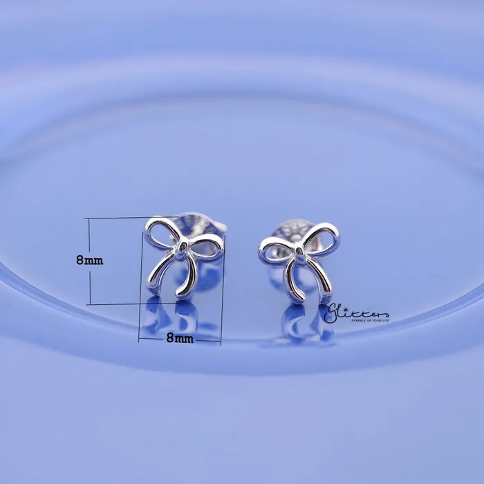 Sterling Silver Bow Womens Stud Earrings Glitters Earrings